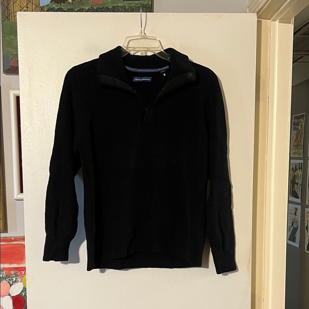 Tommy Bahama dark blue polo collar sweater w/snap closure